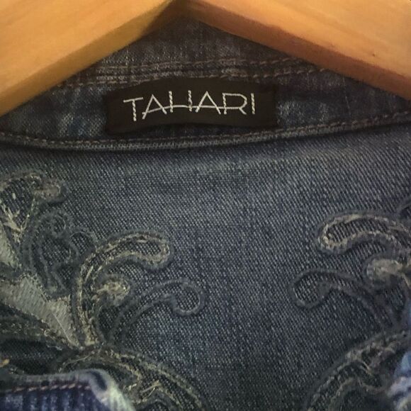 Tahari Navy Blue Cotton Denim Beaded Embellished Jean Jacket Customized - Picture 3 of 9